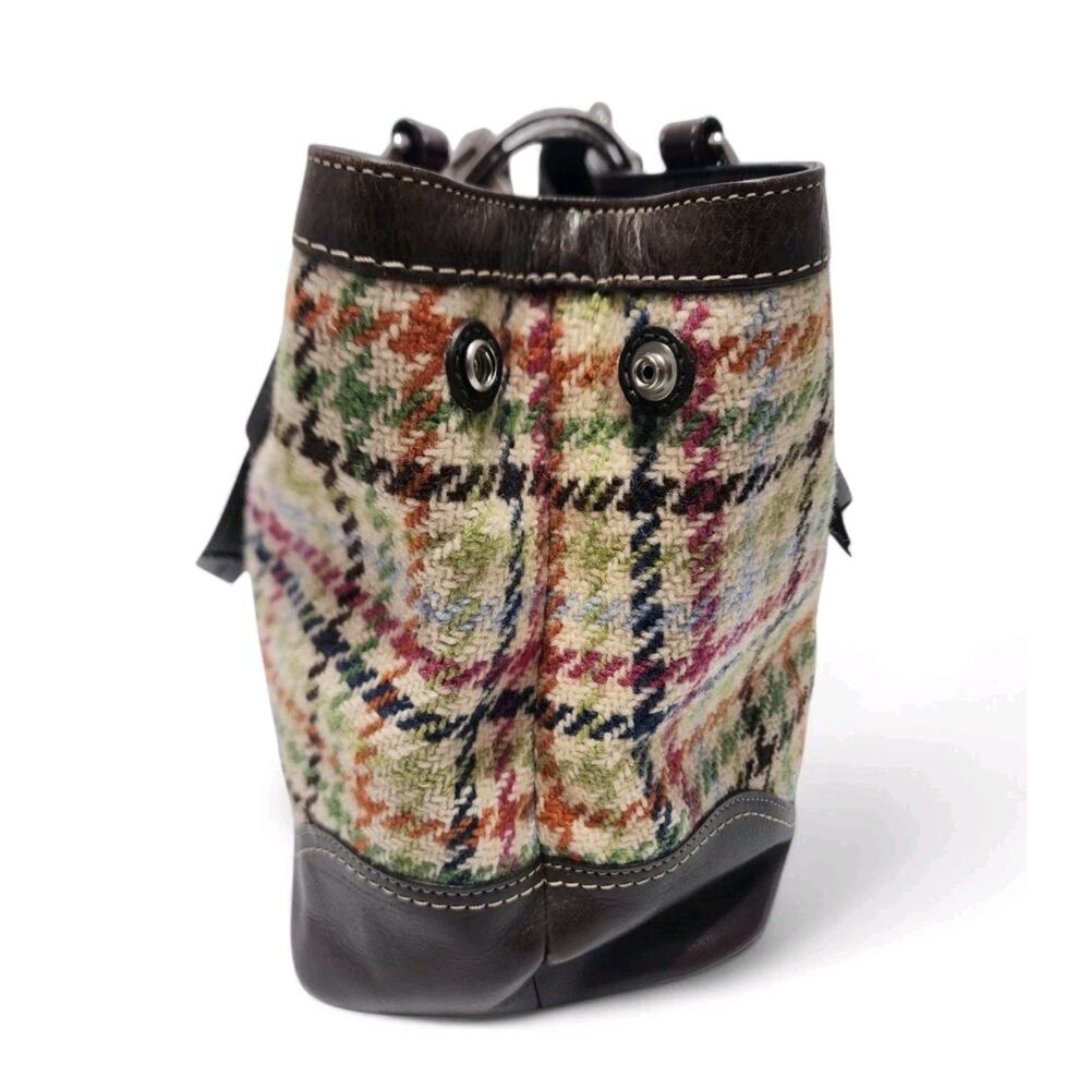 Coach Bag Hampton Tattersall Houndstooth Plaid Woven Shoulder Large Multicolor - Picture 6 of 11